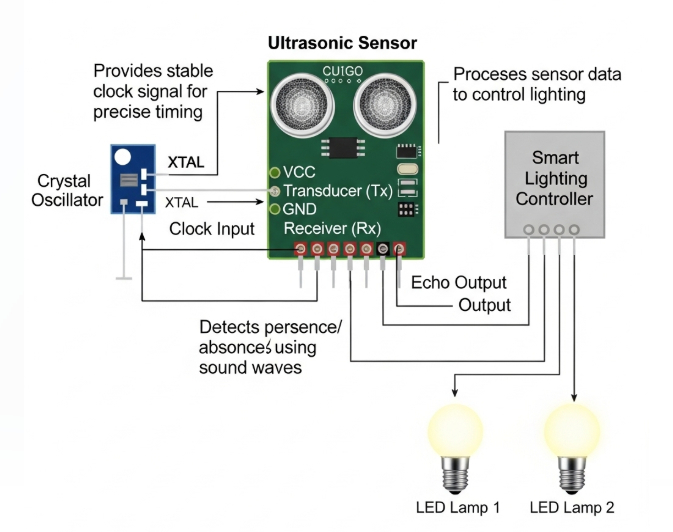 crystal oscillator in ultrasonic sensor