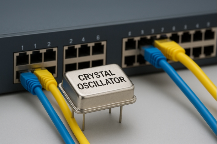 Why are crystal oscillators used instead of LC oscillators to set transmitter frequency?